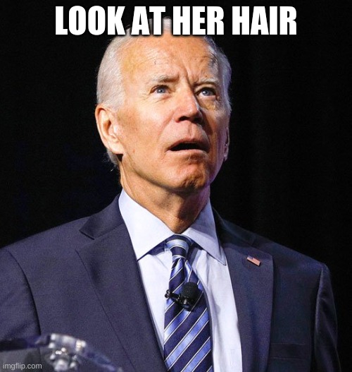 Joe Biden | LOOK AT HER HAIR | image tagged in joe biden | made w/ Imgflip meme maker