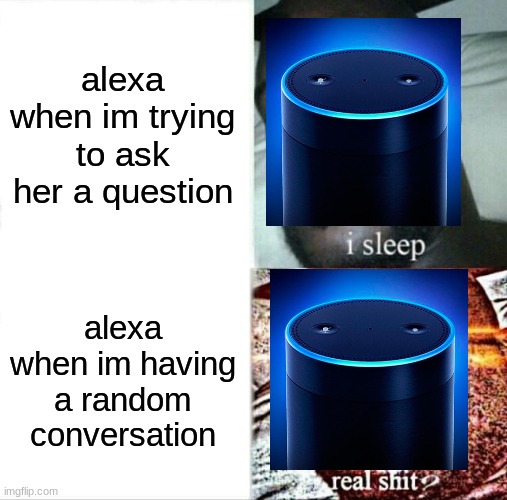 damn alexa | alexa when im trying to ask her a question; alexa when im having a random conversation | image tagged in memes,sleeping shaq,alexa | made w/ Imgflip meme maker