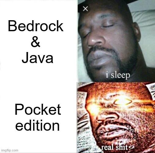 PE da goat | Bedrock 
& 
Java; Pocket edition | image tagged in memes,sleeping shaq | made w/ Imgflip meme maker