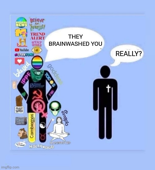 They Brainwashed you... | THEY BRAINWASHED YOU; REALLY? | image tagged in liberal hypocrisy,triggered liberal,triggered feminist | made w/ Imgflip meme maker