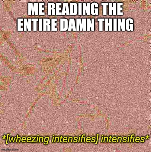 [Wheezing intensifies] intensifies | ME READING THE ENTIRE DAMN THING | image tagged in wheezing intensifies intensifies | made w/ Imgflip meme maker