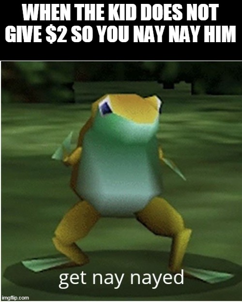 get nay nayed | WHEN THE KID DOES NOT GIVE $2 SO YOU NAY NAY HIM | image tagged in get nay nayed | made w/ Imgflip meme maker
