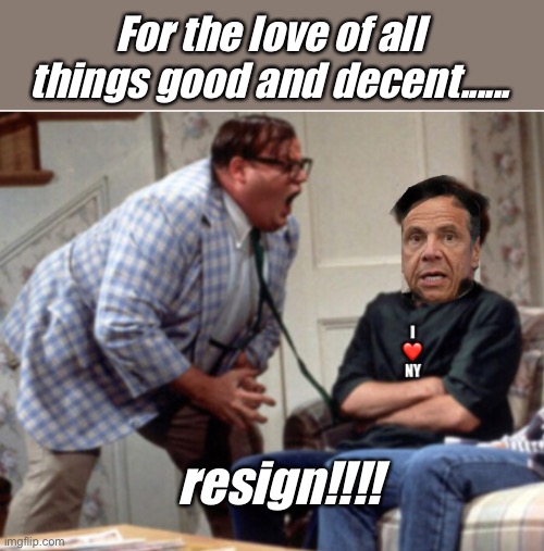 For the love of all things good and decent...... resign!!!! | image tagged in chris farley,memes,politics suck,andrew cuomo,government corruption,resignation | made w/ Imgflip meme maker