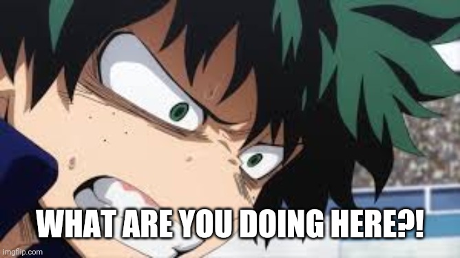 deku anger | WHAT ARE YOU DOING HERE?! | image tagged in deku anger | made w/ Imgflip meme maker