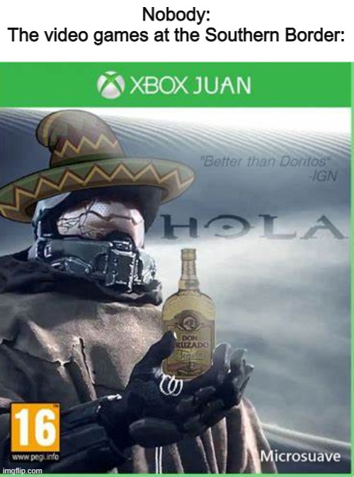 Not trying to be racist in anyway | Nobody:
The video games at the Southern Border: | image tagged in halo | made w/ Imgflip meme maker