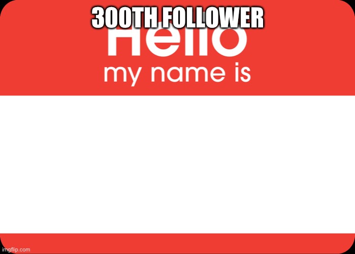 Hello My Name Is | 300TH FOLLOWER | image tagged in hello my name is | made w/ Imgflip meme maker