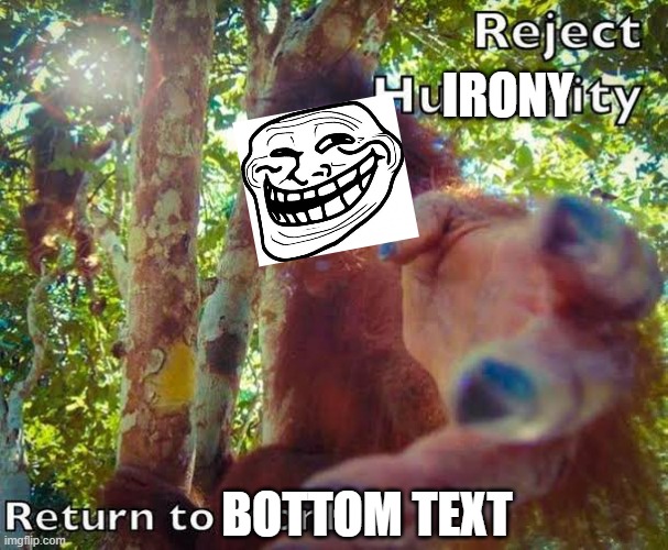 Return to monke | IRONY; BOTTOM TEXT | image tagged in return to monke,troll,trollface,troll face | made w/ Imgflip meme maker