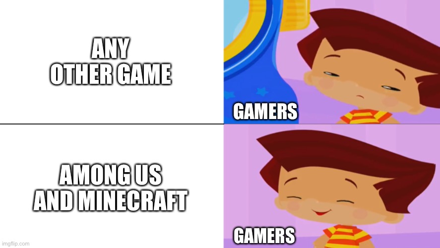 Fred Drake Template | ANY OTHER GAME; GAMERS; AMONG US AND MINECRAFT; GAMERS | image tagged in fred drake template,minecraft,among us | made w/ Imgflip meme maker