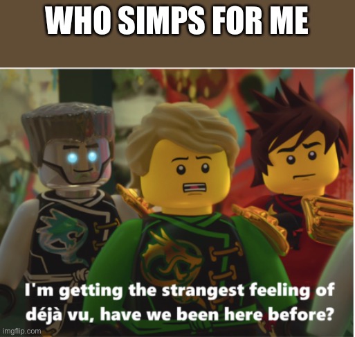 Deja Vu Ninjago | WHO SIMPS FOR ME | image tagged in deja vu ninjago | made w/ Imgflip meme maker