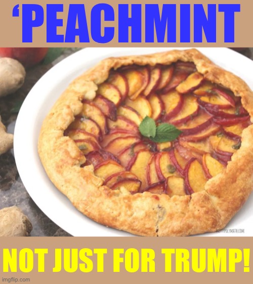Peach mint is a dish best served cold on corrupt politicians of either party. (Looking at you, Cuomo) | ‘PEACHMINT; NOT JUST FOR TRUMP! | image tagged in peach-mint pie,impeachment,impeach,peach,andrew cuomo,cuomo | made w/ Imgflip meme maker