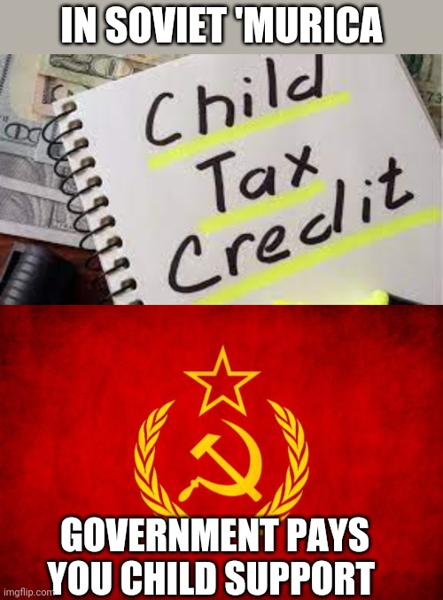 Politics and stuff | IN SOVIET 'MURICA; GOVERNMENT PAYS YOU CHILD SUPPORT | image tagged in in soviet russia | made w/ Imgflip meme maker