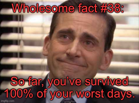Lemme know if you guys like this series (I did it once) | Wholesome fact #38:; So far, you’ve survived 100% of your worst days. | image tagged in wholesome | made w/ Imgflip meme maker