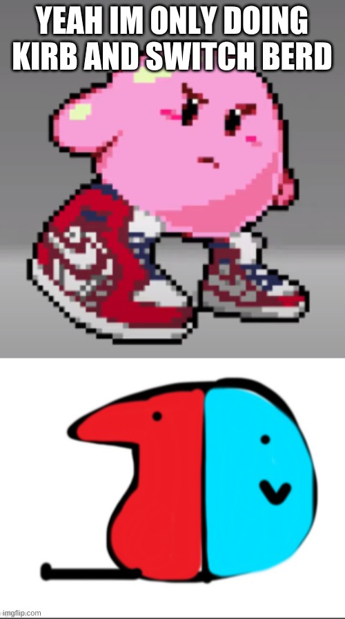YEAH IM ONLY DOING KIRB AND SWITCH BERD | image tagged in drip,berd switch | made w/ Imgflip meme maker