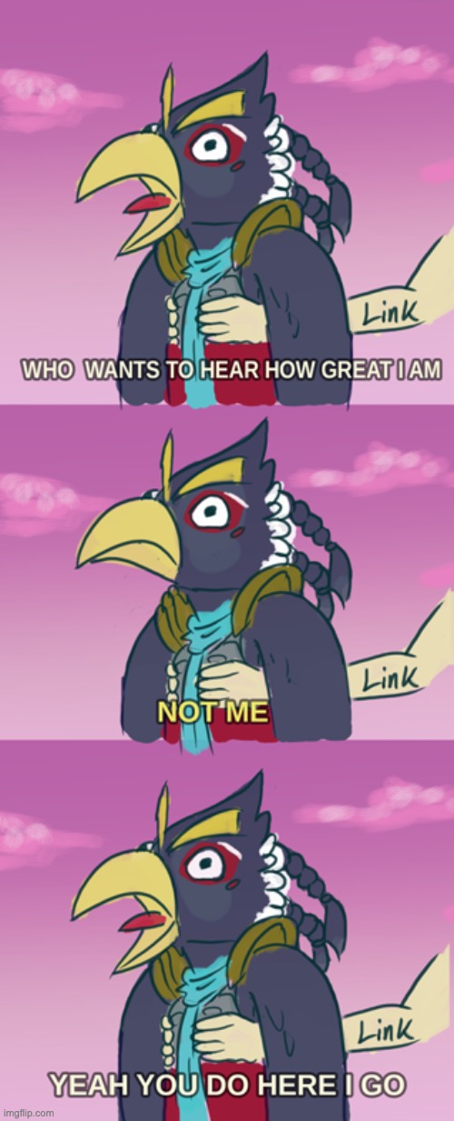 revali in a nutshell (link is the yellow text) | made w/ Imgflip meme maker