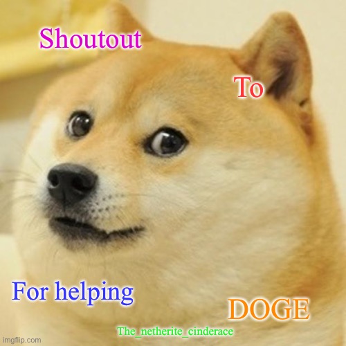 Doge | Shoutout; To; For helping; DOGE; The_netherite_cinderace | image tagged in memes,doge | made w/ Imgflip meme maker