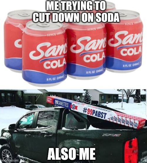 Being Frugal | ME TRYING TO CUT DOWN ON SODA; ALSO ME | image tagged in beer,adulting | made w/ Imgflip meme maker