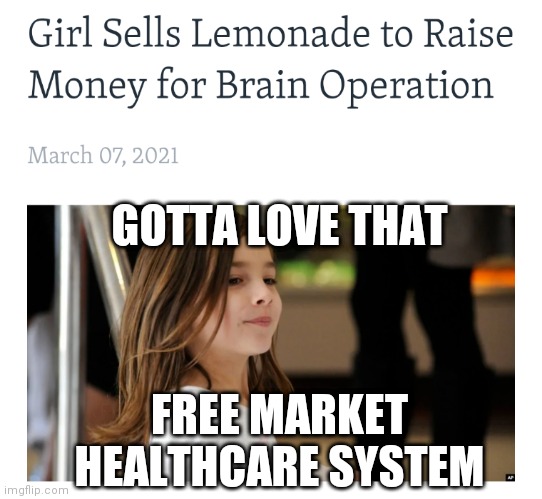 Lemonade stand brain surgery | GOTTA LOVE THAT; FREE MARKET HEALTHCARE SYSTEM | image tagged in lemonade stand brain surgery | made w/ Imgflip meme maker