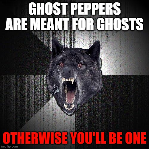 does it or does it not  -that_meme_itscaresme | GHOST PEPPERS ARE MEANT FOR GHOSTS; OTHERWISE YOU'LL BE ONE | image tagged in memes,insanity wolf | made w/ Imgflip meme maker