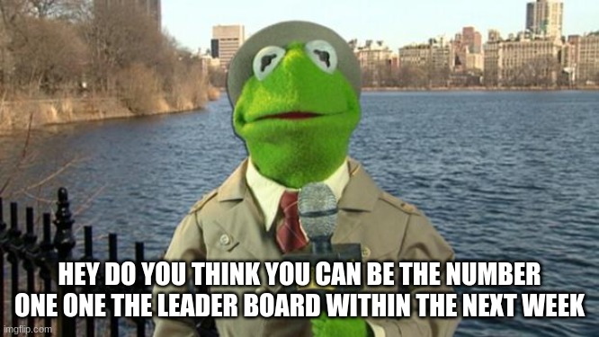 Kermit News Report | HEY DO YOU THINK YOU CAN BE THE NUMBER ONE ONE THE LEADER BOARD WITHIN THE NEXT WEEK | image tagged in kermit news report | made w/ Imgflip meme maker