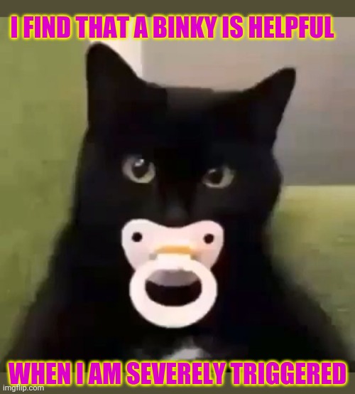 I FIND THAT A BINKY IS HELPFUL; WHEN I AM SEVERELY TRIGGERED | image tagged in triggered,kitty,super_triggered,triggered feminazi,kermit triggered | made w/ Imgflip meme maker