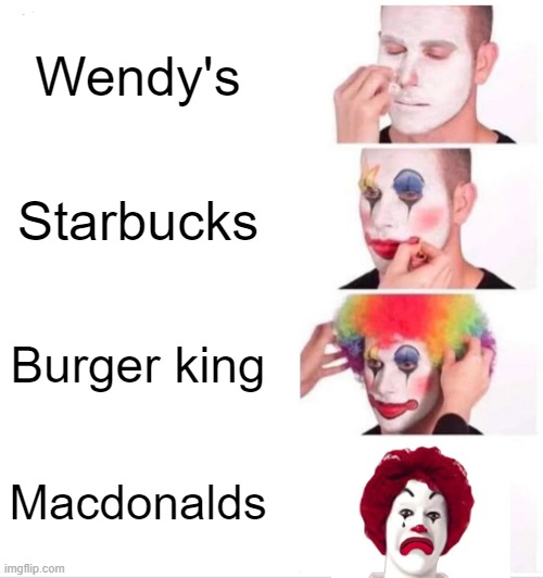The end of the food chain |  Wendy's; Starbucks; Burger king; Macdonalds | image tagged in memes,clown applying makeup | made w/ Imgflip meme maker