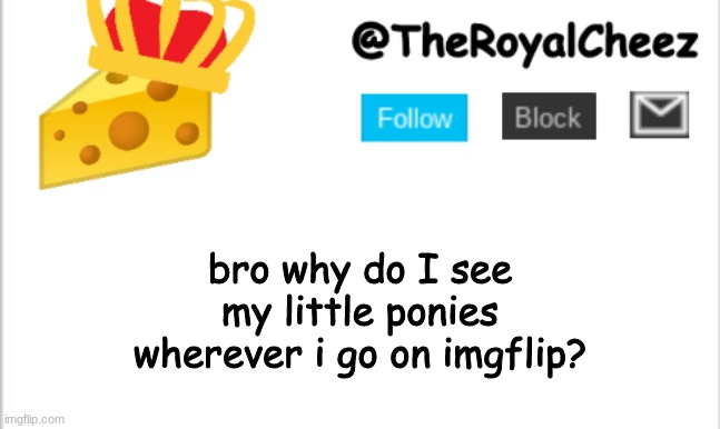why tho- | bro why do I see my little ponies wherever i go on imgflip? | image tagged in theroyalcheez update template new | made w/ Imgflip meme maker