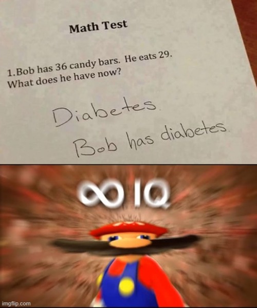 Smrt | image tagged in math test,marios infinite iq | made w/ Imgflip meme maker