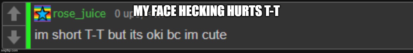 bc im cute | MY FACE HECKING HURTS T-T | image tagged in bc im cute | made w/ Imgflip meme maker