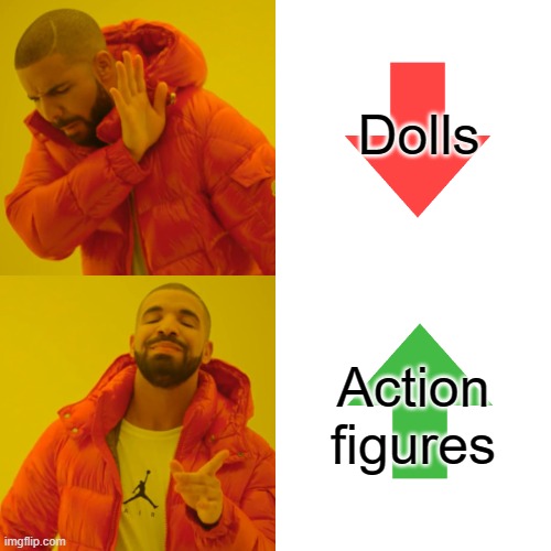 Action figures | Dolls; Action figures | image tagged in memes,drake hotline bling | made w/ Imgflip meme maker