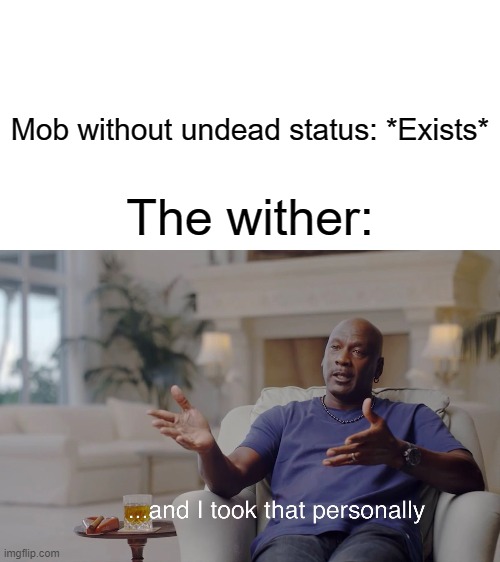 minecraft withers be like | Mob without undead status: *Exists*; The wither: | image tagged in and i took that personally,memes,funny,minecraft,minecraft whither | made w/ Imgflip meme maker