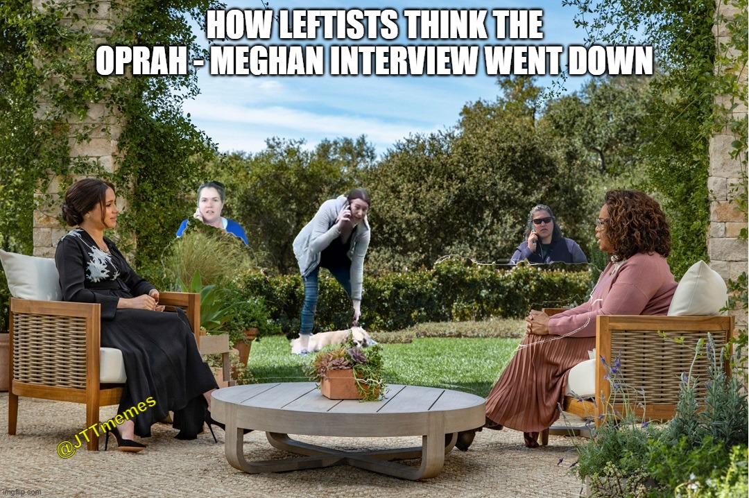 HOW LEFTISTS THINK THE OPRAH - MEGHAN INTERVIEW WENT DOWN; @JTTmemes | image tagged in oprah,meghan markle | made w/ Imgflip meme maker
