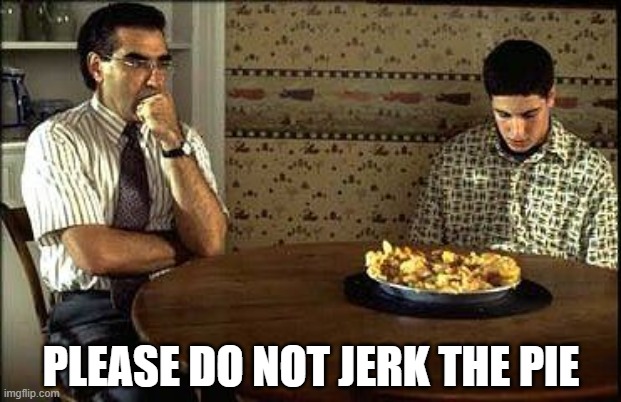 American Pie | PLEASE DO NOT JERK THE PIE | image tagged in american pie | made w/ Imgflip meme maker