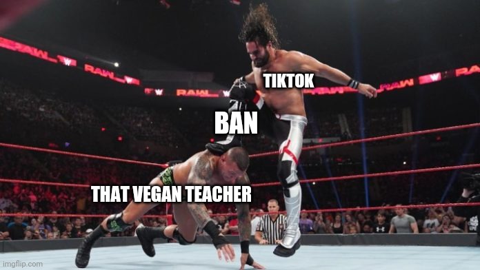 What a Curb Stomp! | TIKTOK; BAN; THAT VEGAN TEACHER | image tagged in memes,fun,that vegan teacher sucks,imgflip rules,oh wow tik tok did something good for once,wwe | made w/ Imgflip meme maker