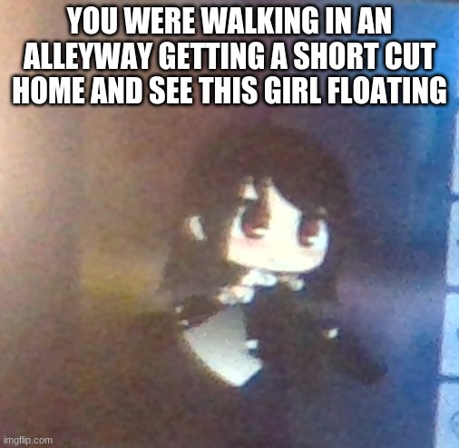 bio in comments | YOU WERE WALKING IN AN ALLEYWAY GETTING A SHORT CUT HOME AND SEE THIS GIRL FLOATING | image tagged in roleplaying | made w/ Imgflip meme maker