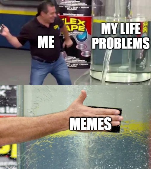 Flex Tape | MY LIFE PROBLEMS; ME; MEMES | image tagged in flex tape | made w/ Imgflip meme maker