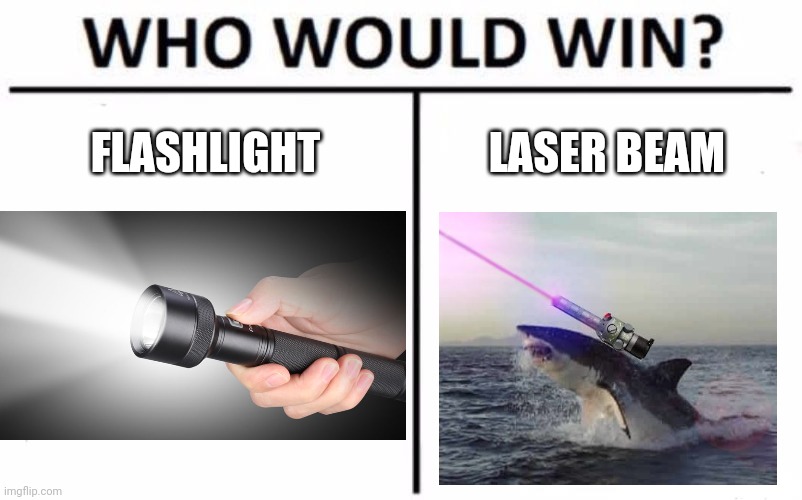 Who Would Win? Meme | FLASHLIGHT; LASER BEAM | image tagged in memes,who would win,funny | made w/ Imgflip meme maker