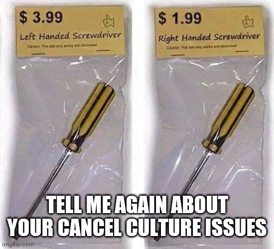 Cancel Culture-ish | TELL ME AGAIN ABOUT YOUR CANCEL CULTURE ISSUES | image tagged in cancel culture,fragility | made w/ Imgflip meme maker