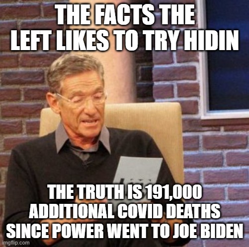 Don't let them fool you the shit is still killing people | THE FACTS THE LEFT LIKES TO TRY HIDIN; THE TRUTH IS 191,000 ADDITIONAL COVID DEATHS SINCE POWER WENT TO JOE BIDEN | image tagged in memes,maury lie detector | made w/ Imgflip meme maker