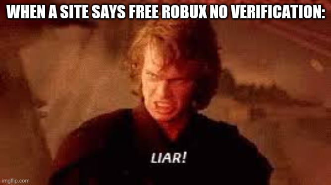 its true | WHEN A SITE SAYS FREE ROBUX NO VERIFICATION: | image tagged in anakin liar,memes,so true memes | made w/ Imgflip meme maker
