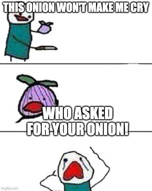 this onion won't make me cry | THIS ONION WON'T MAKE ME CRY WHO ASKED FOR YOUR ONION! | image tagged in this onion won't make me cry | made w/ Imgflip meme maker