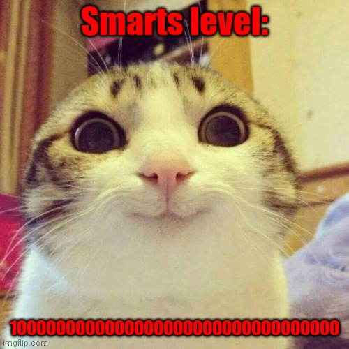 Smiling Cat Meme | Smarts level:; 1000000000000000000000000000000000 | image tagged in memes,smiling cat | made w/ Imgflip meme maker