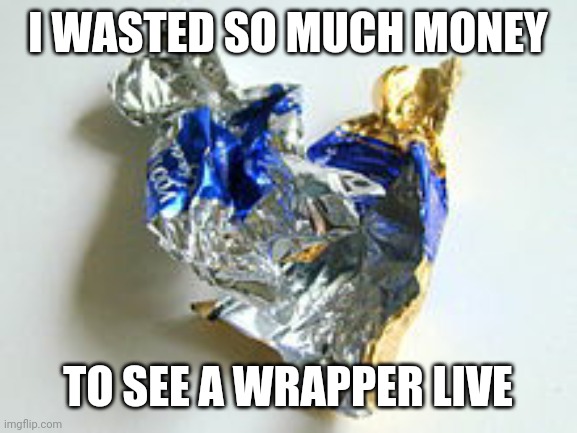Scam | I WASTED SO MUCH MONEY; TO SEE A WRAPPER LIVE | image tagged in funny,rapper,wrapper,scam,live,music | made w/ Imgflip meme maker