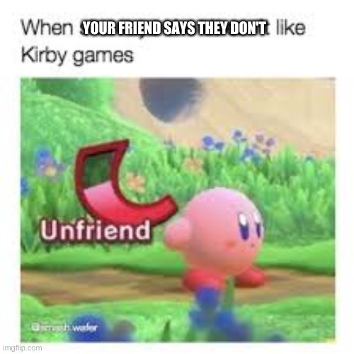 unfriend | YOUR FRIEND SAYS THEY DON'T | image tagged in kirby | made w/ Imgflip meme maker
