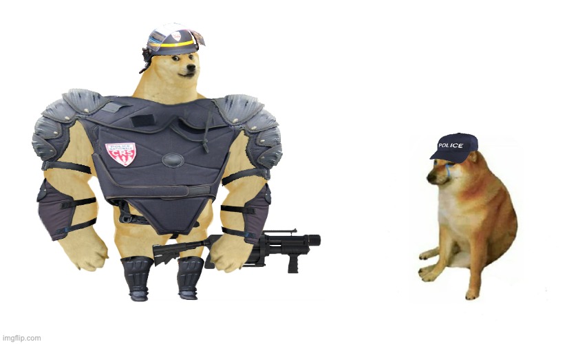 cheems vs buff doge police | image tagged in cheems vs buff doge police | made w/ Imgflip meme maker