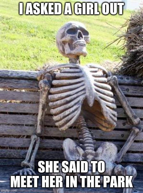 Waiting Skeleton | I ASKED A GIRL OUT; SHE SAID TO MEET HER IN THE PARK | image tagged in memes,waiting skeleton | made w/ Imgflip meme maker