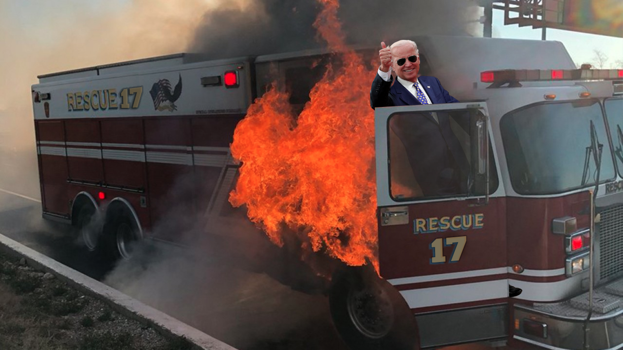 High Quality Joe Biden Fire truck on fire Blank Meme Template