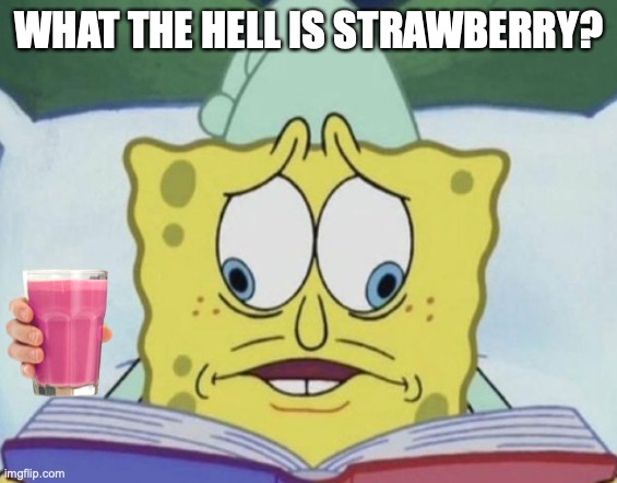 Spongebob strabismus | WHAT THE HELL IS STRAWBERRY? | image tagged in spongebob strabismus | made w/ Imgflip meme maker