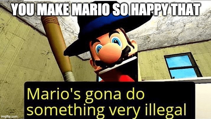 Mario’s gonna do something very illegal | YOU MAKE MARIO SO HAPPY THAT | image tagged in mario s gonna do something very illegal | made w/ Imgflip meme maker