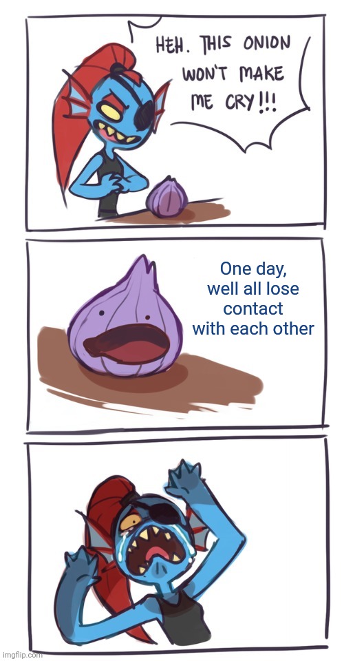 Undyne onion | One day, well all lose contact with each other | image tagged in undyne onion | made w/ Imgflip meme maker