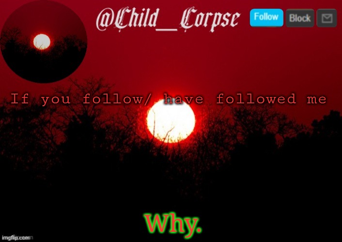 Haven't asked this in while | If you follow/ have followed me; Why. | image tagged in t | made w/ Imgflip meme maker